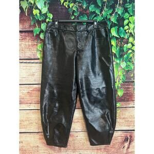 Tibi Barrel Leg Pants Cropped Womens 29 (fits 30 31 32) Shiny Black Polyurethane